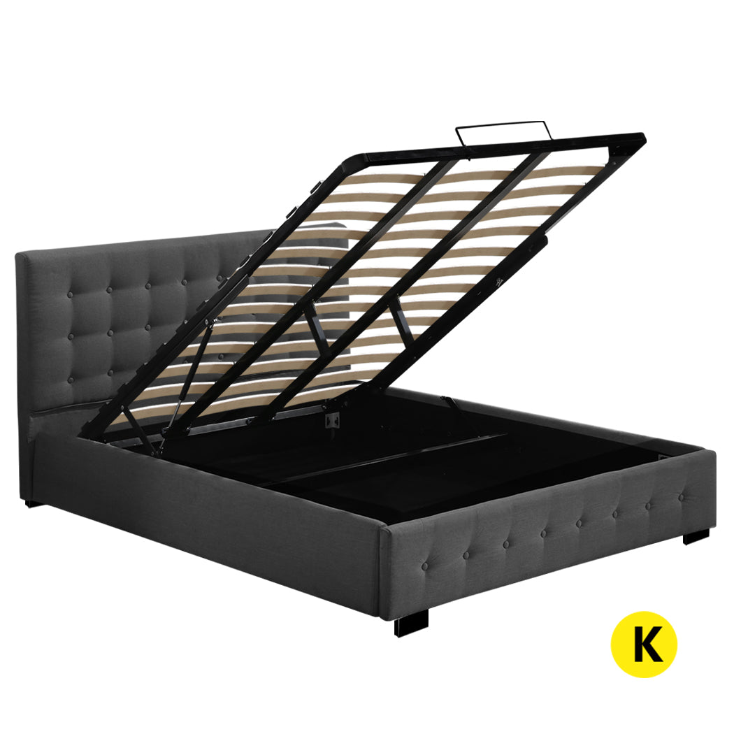 Levede Fabric Bed Frame King Tufted Dark Grey-1864183186045669376
