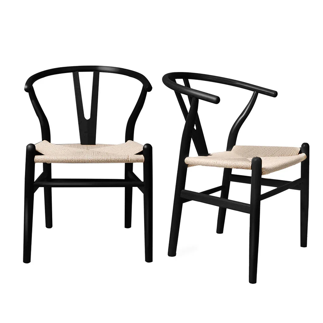 Levede 2x Dining Chairs Wooden Hans Black-2018816937357873152