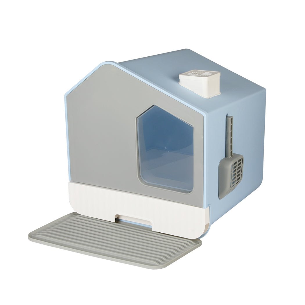 PaWz Fully Enclosed Cat Litter Box Mat Blue-1886651029785808896