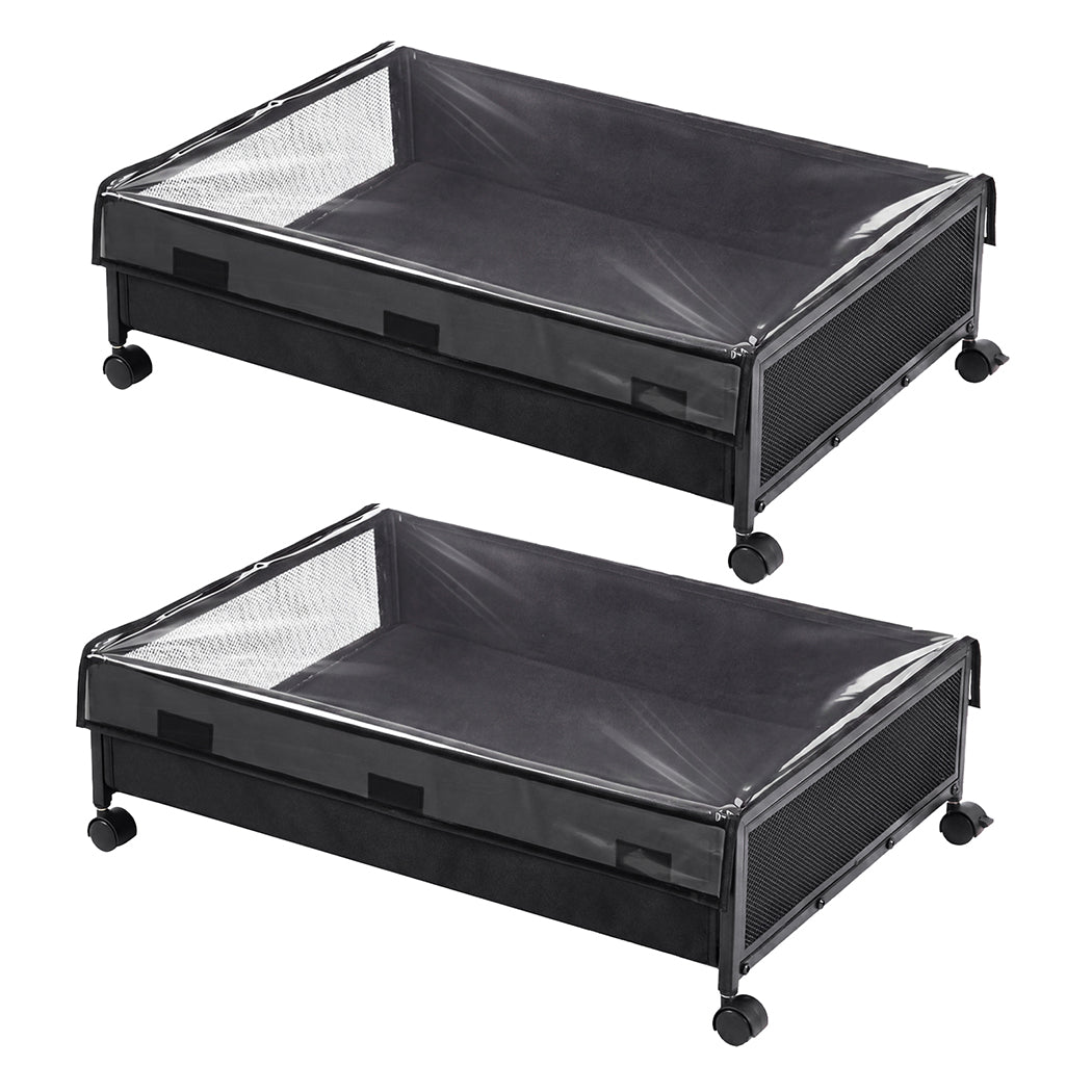 Levede 2Pcs Under Bed Storage Box Wheels Clothes Organizer Dustproof 48L-2072893558603517952