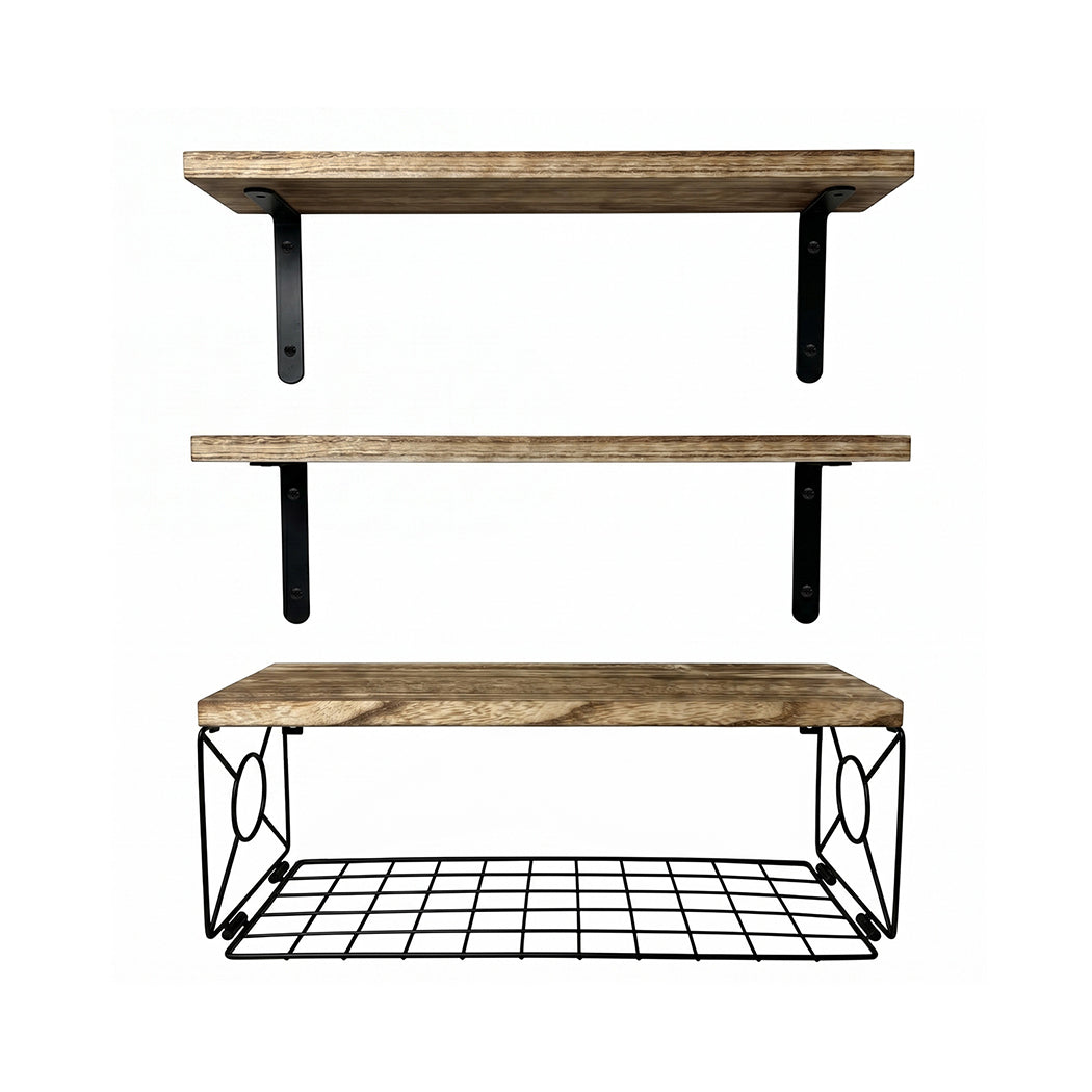 Levede Floating Wall Shelf 3 Pcs DIY Wall Mount Shelves Book Display Rack Basket-2061251867652001792