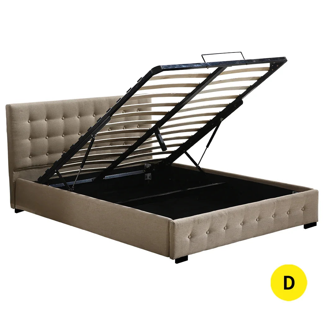 Levede Fabric Bed Frame Double Gas Lift Double Beige-2006733222205067264