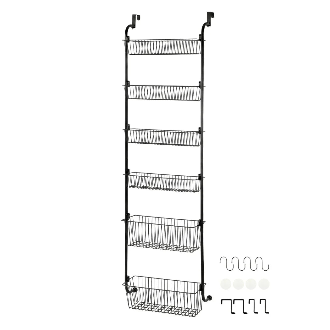 Toque Over the Door Pantry Organiser 6 Tiers Metal Hanging Storage Rack Black-2050059015542673408