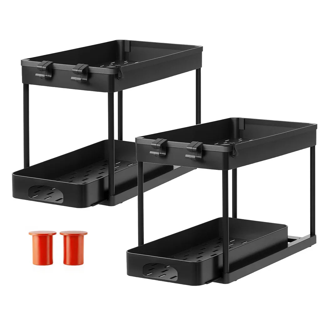 Toque 2 x Under Sink Organizer 2 Tiers Storage Sliding Drainage Kitchen Bathroom-2050056777474641920