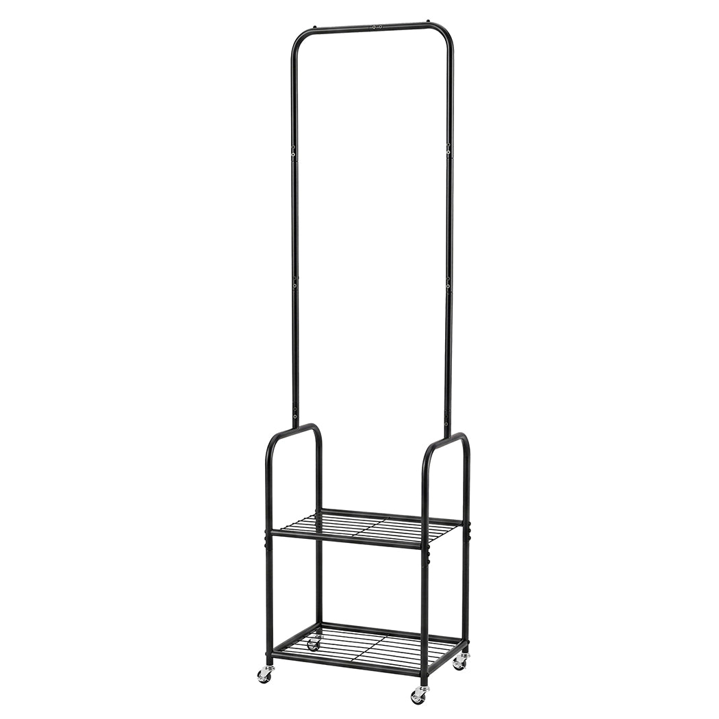 Levede Clothes Rack Heavy Duty Garment Rack 2 Shelf Locking Wheels Bedroom Black-2100034940497432576