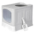 Pawz Large Cat Litter Box Foldable Top Entry Covered Litter Tray Scoop Grey-2050056785414459392