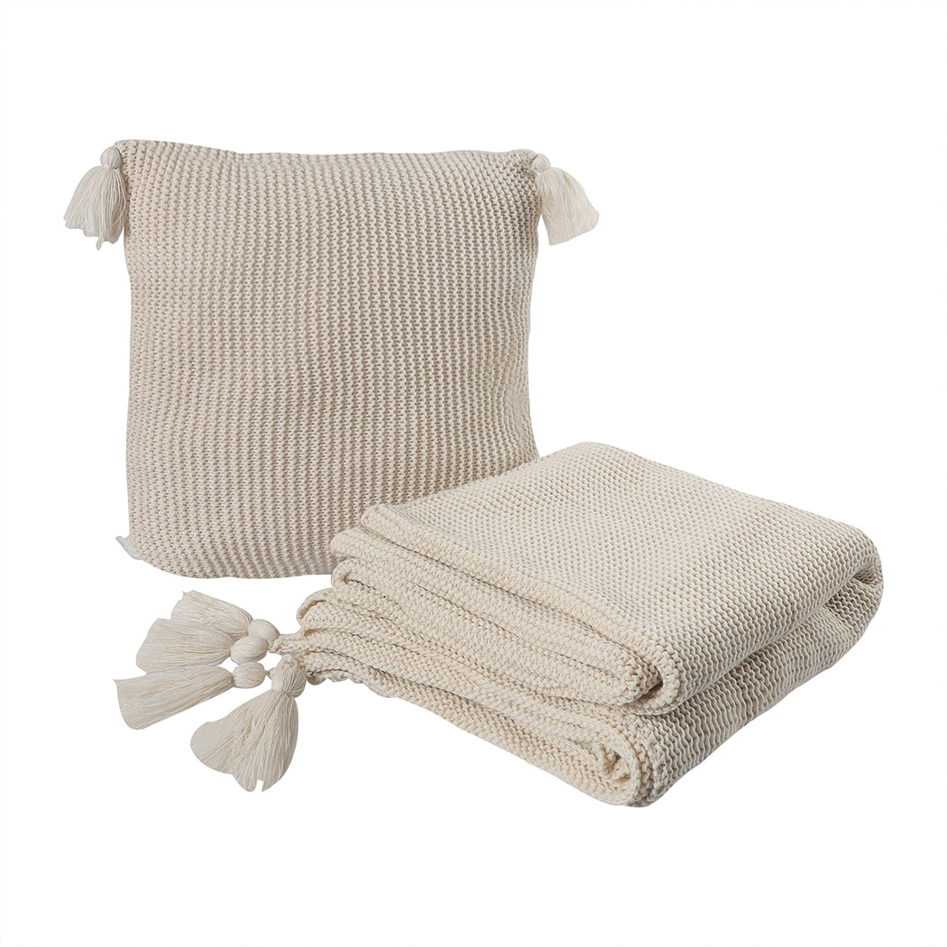 DreamZ Knitting Throw Blanket Cushion Beige-1864183212138434560