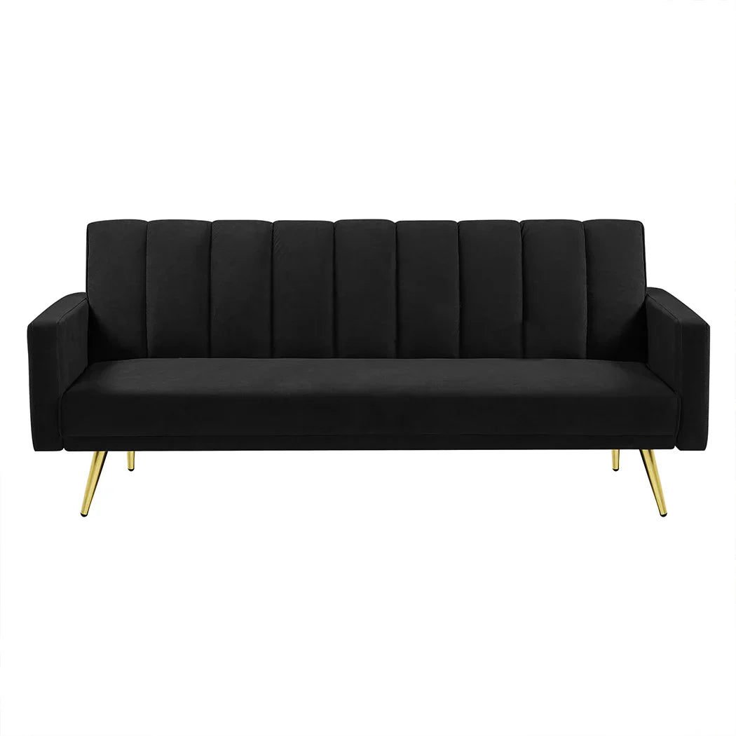 Levede Sofa Bed Convertible Velvet Lounge Recliner Couch Sleeper 3 Seater Black-2018816938825879552