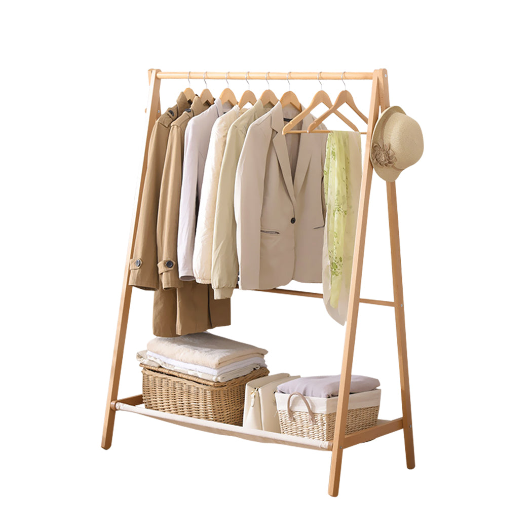 Levede Clothes Rack Wooden Wardrobe Natural-1864183302496325632