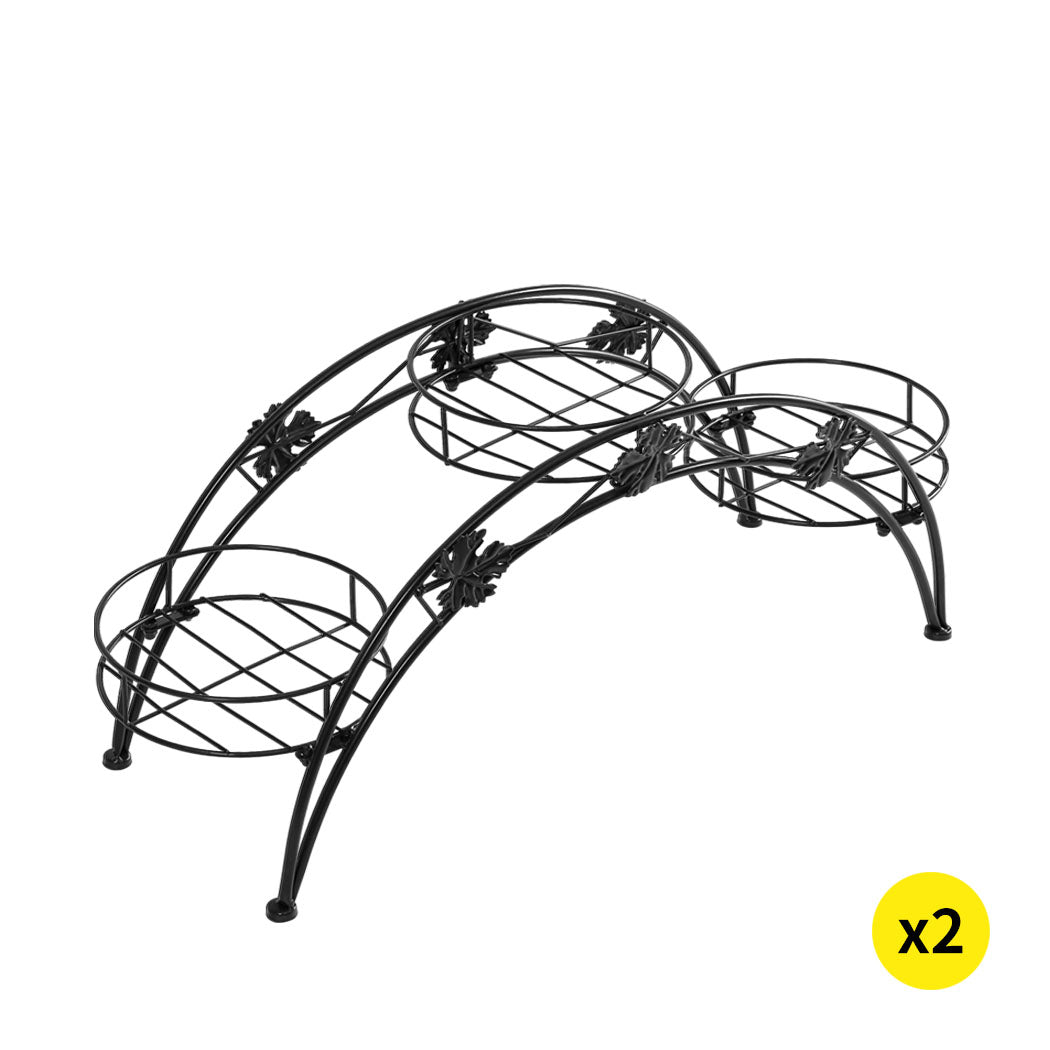 2X Plant Stand Outdoor Indoor Metal Black-1894516823869755392