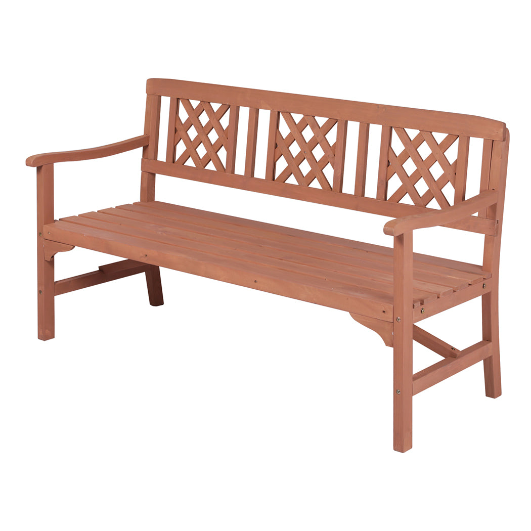 Levede 3 Seater Garden Bench Eucalyptus Wood Outdoor Patio Backrest Red Brown-2100034983359025152