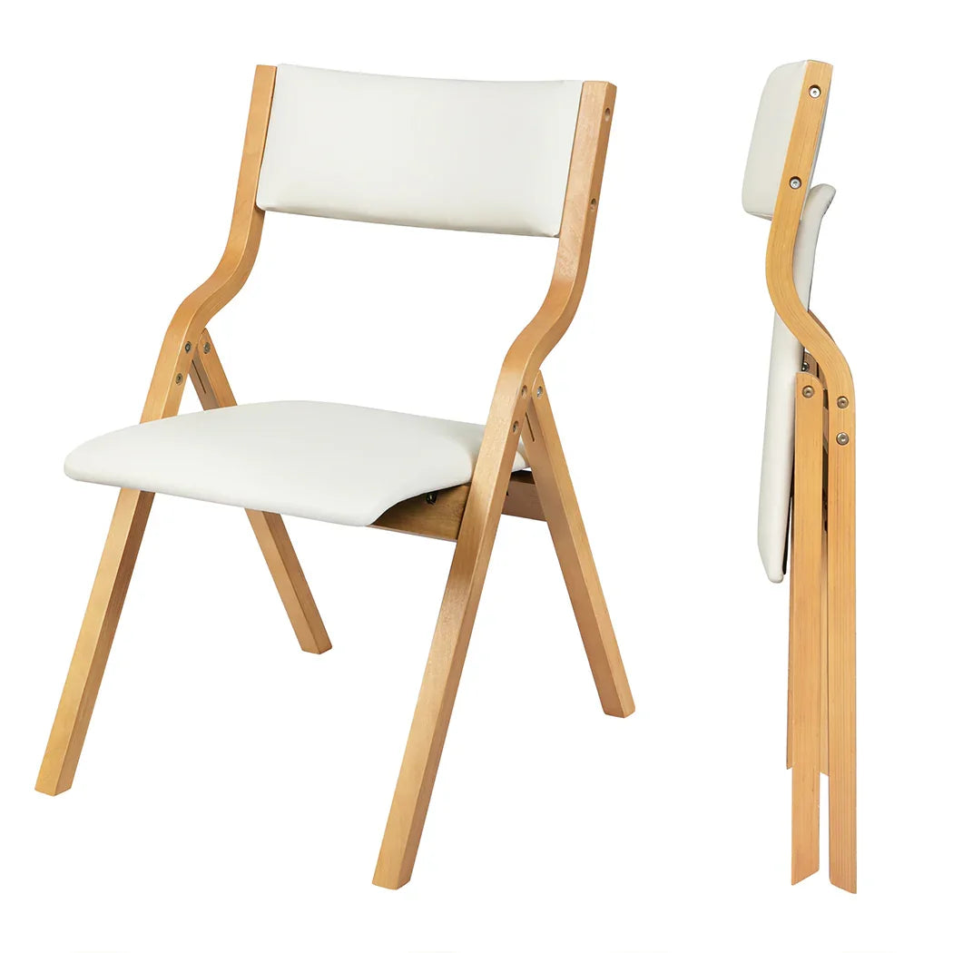 Levede 2x Dining Chairs Foldable PU Beige-2006733273778229248