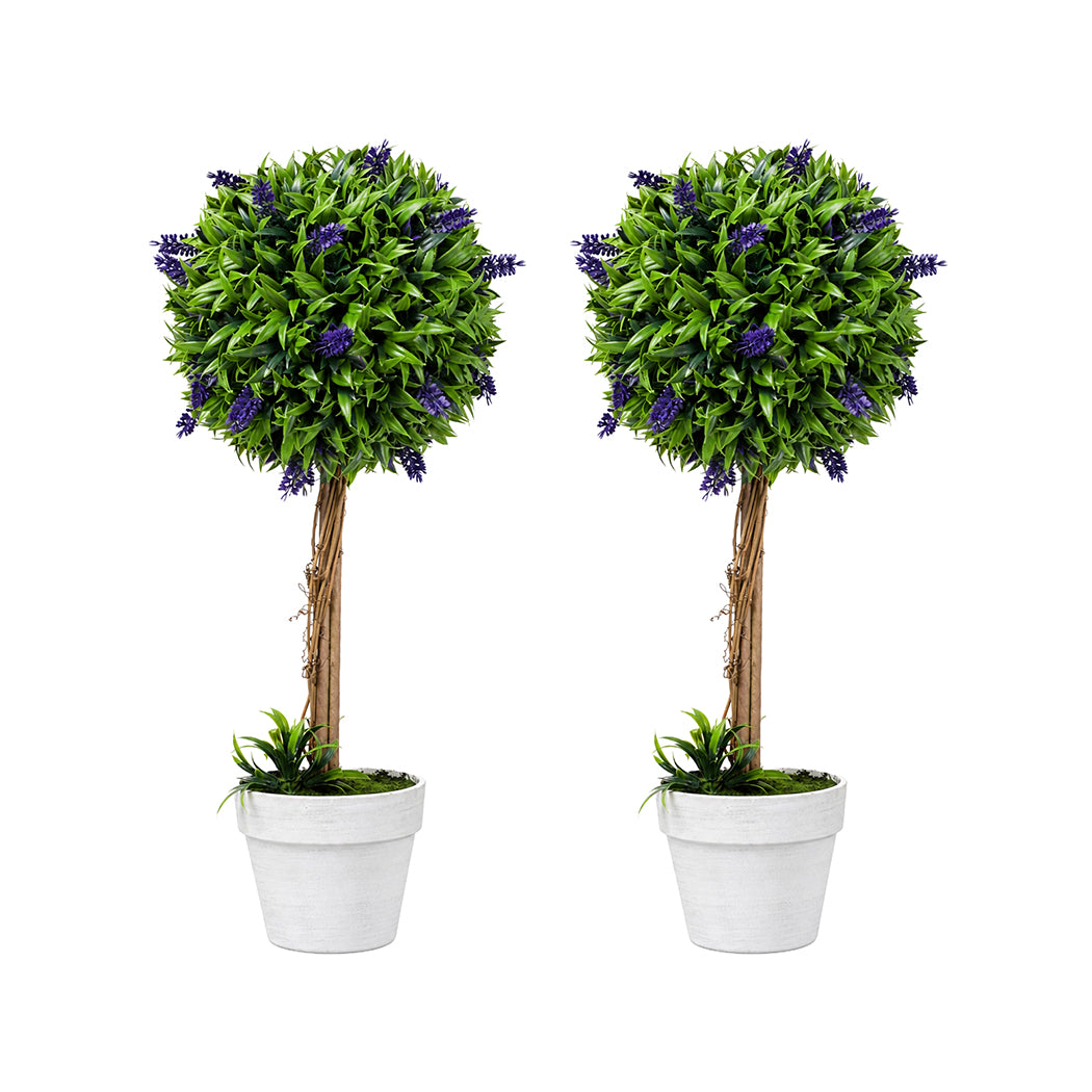 Lambu Artificial Plants Faux Lavender Topiary Set of 2 for Front Door Green-2109799601027092481