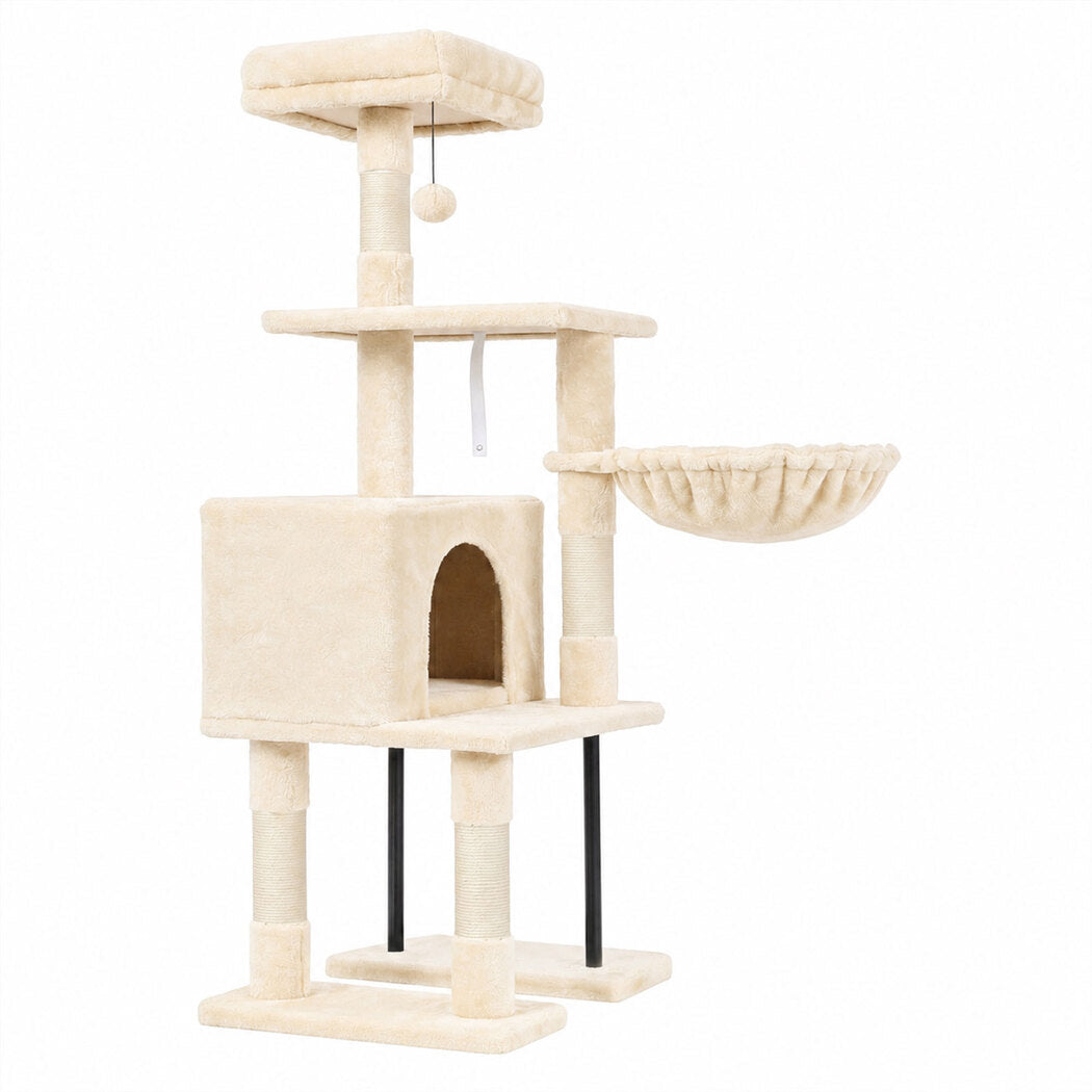 Pawz Cat Tree Cat Tower Multi-Level Cat Bed Cat Scratching Post 125cm Beige-2100034991751827456