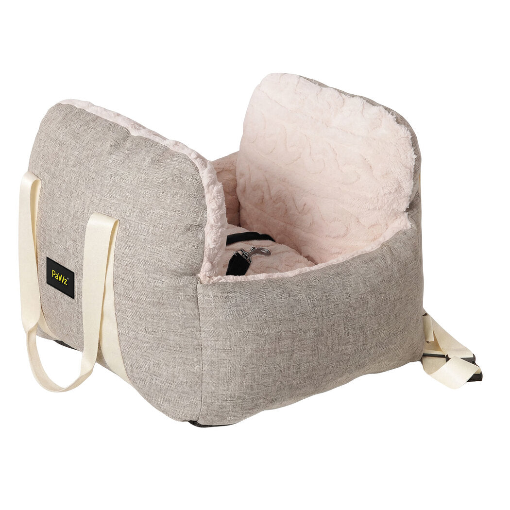 PaWz Dog Car Seat  Booster Car Seat With Safety Tether Linen-Look Beige-2100034988585127936