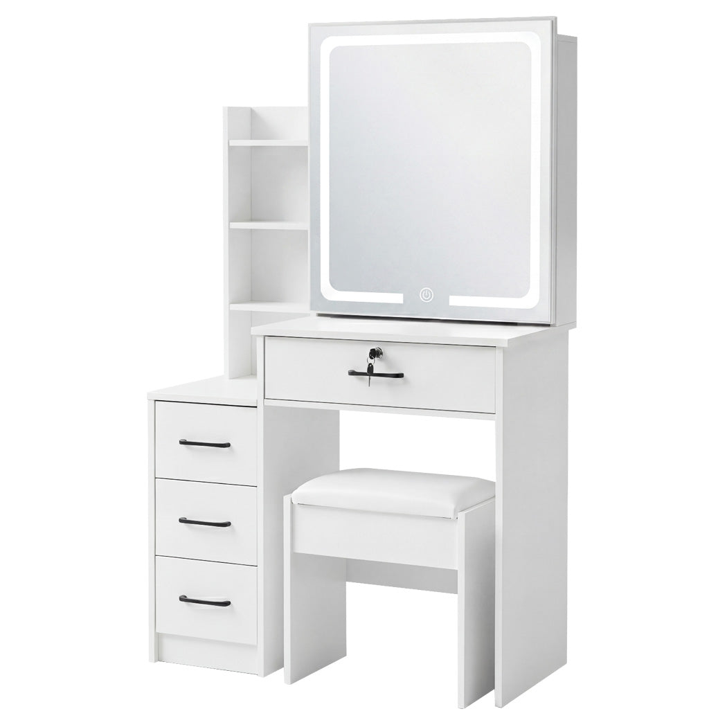 Levede Dressing Table Vanity Stool Set Sliding LED Mirror Makeup Storage Shelves White-2072893560474177536