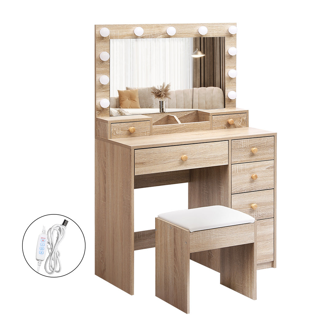 Levede Dressing Table Stool Set Oak-1942353684046417920