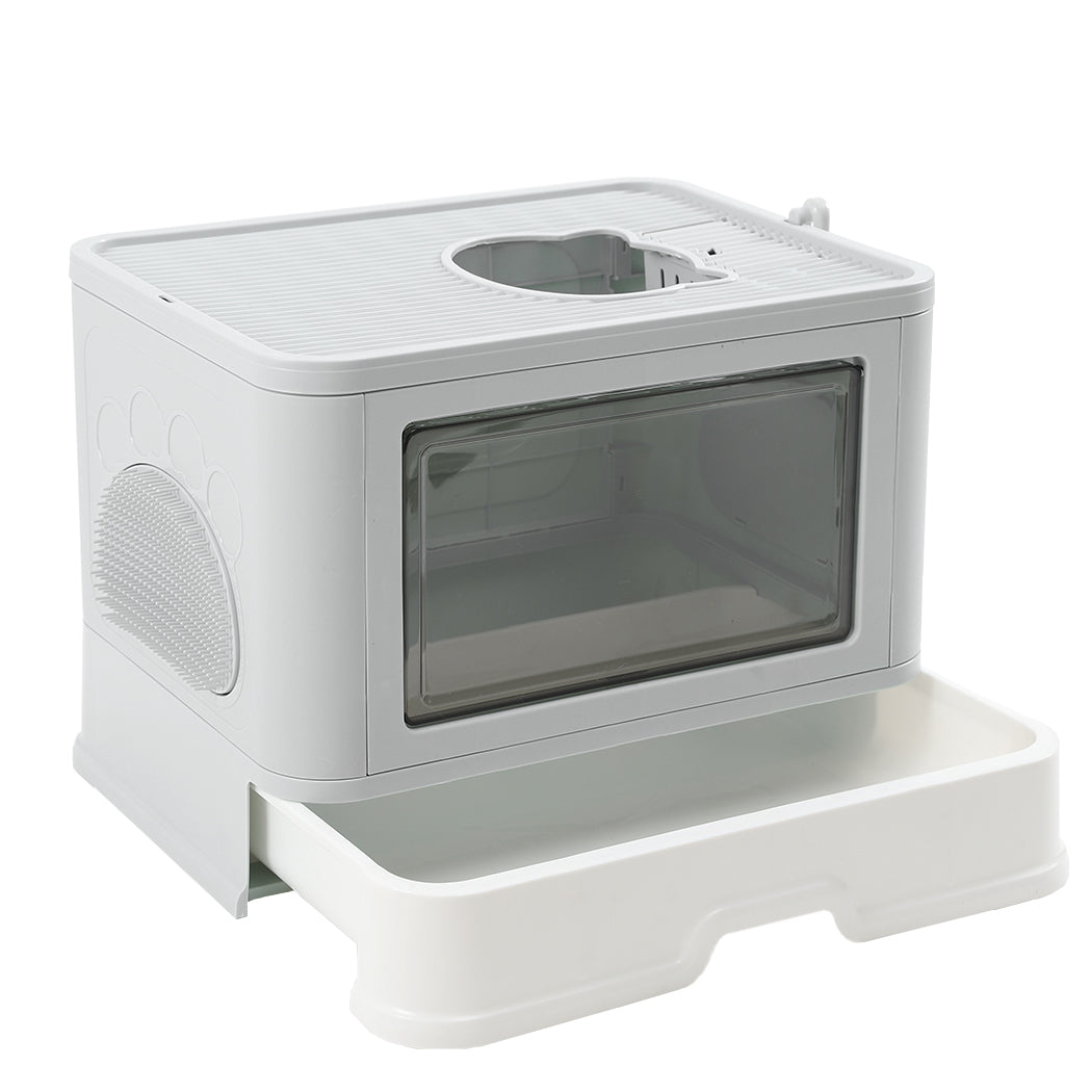 PaWz Foldable Cat Litter Box Tray Enclosed Grey-2029387229859811328