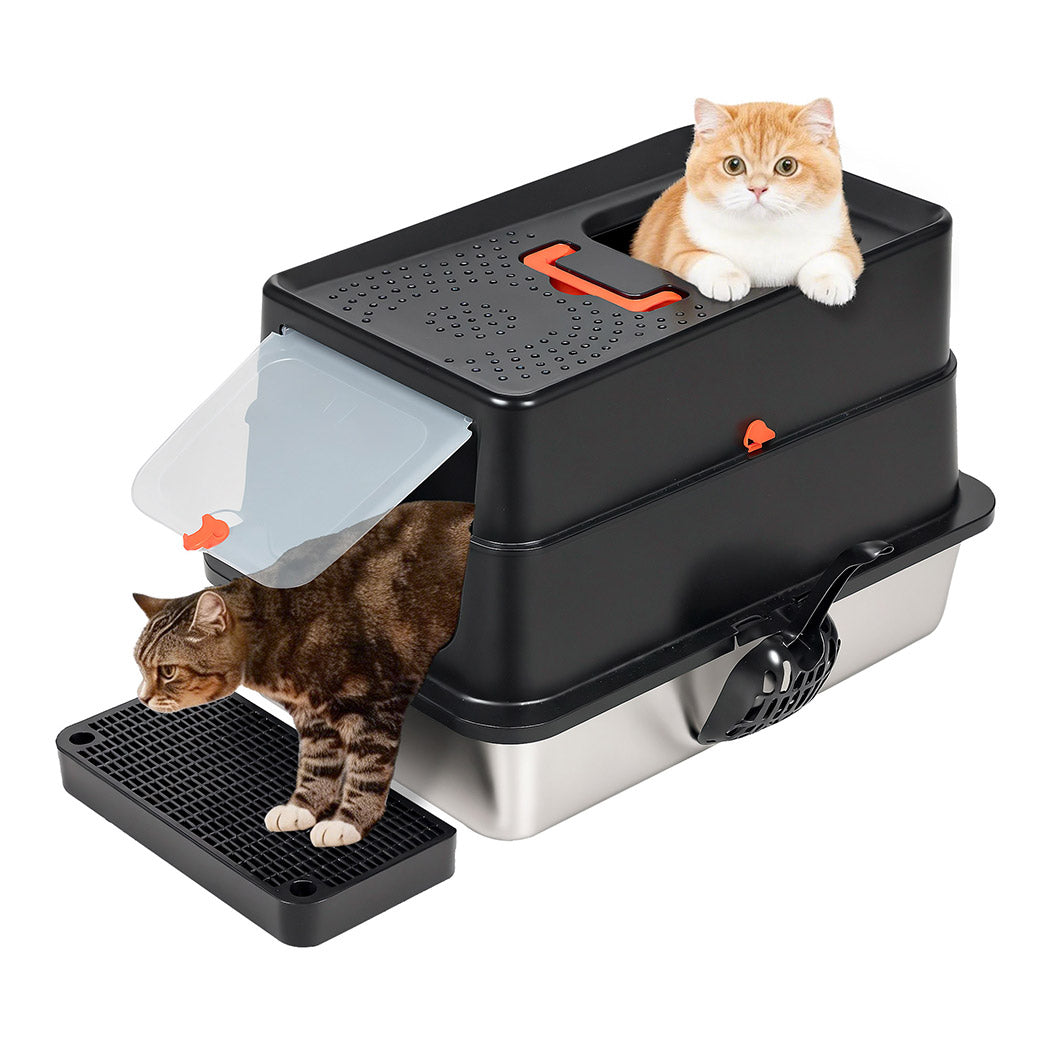 Pawz Stainless Steel Large Enclosed Cat Litter Box-2050056807346475008
