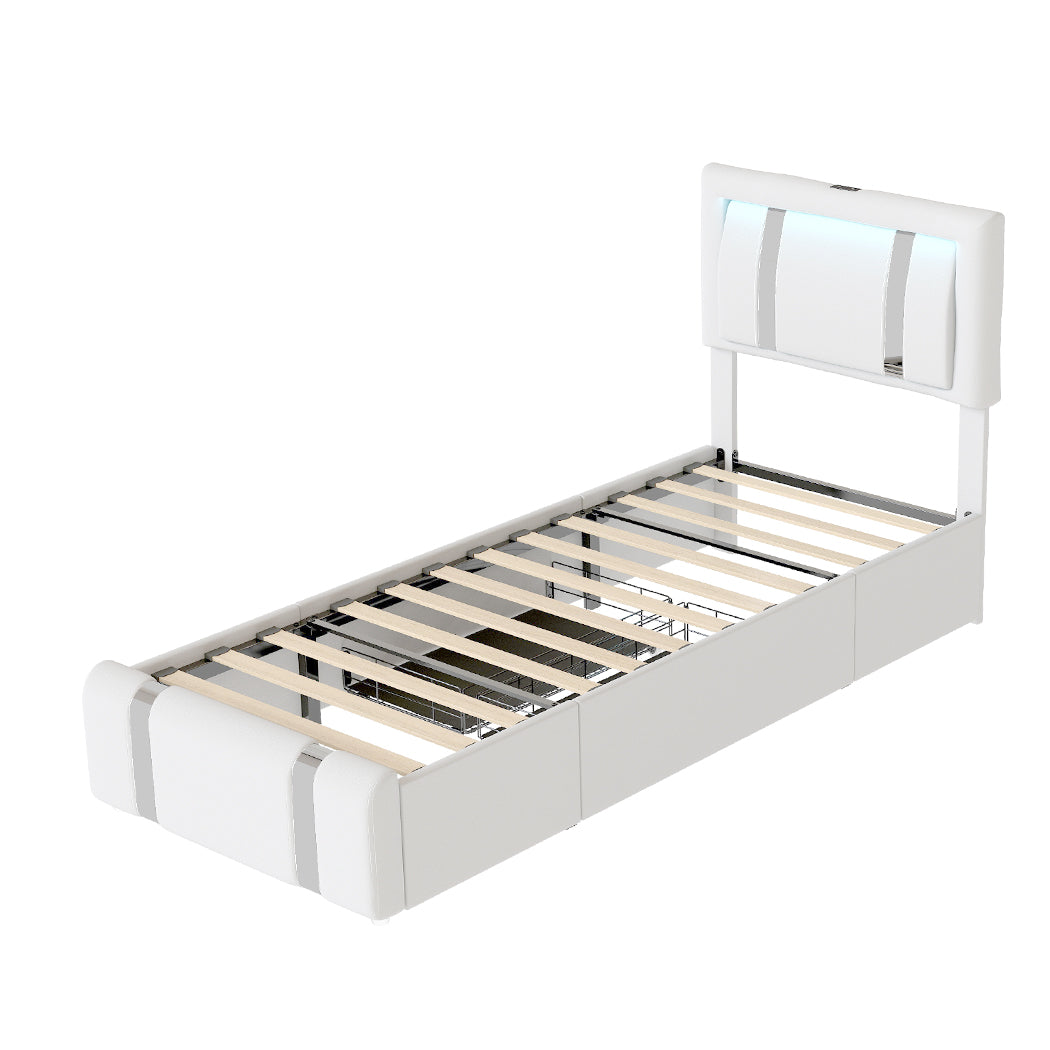 Levede Single Bed Frame Leather Headboard RGB 2 Drawers-1996009957413228544