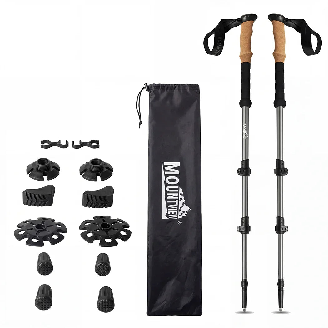 Mountview 2 Pcs Hiking Trekking Poles Walking Stick Adjustable Lightweight Grey-2050059022622658560