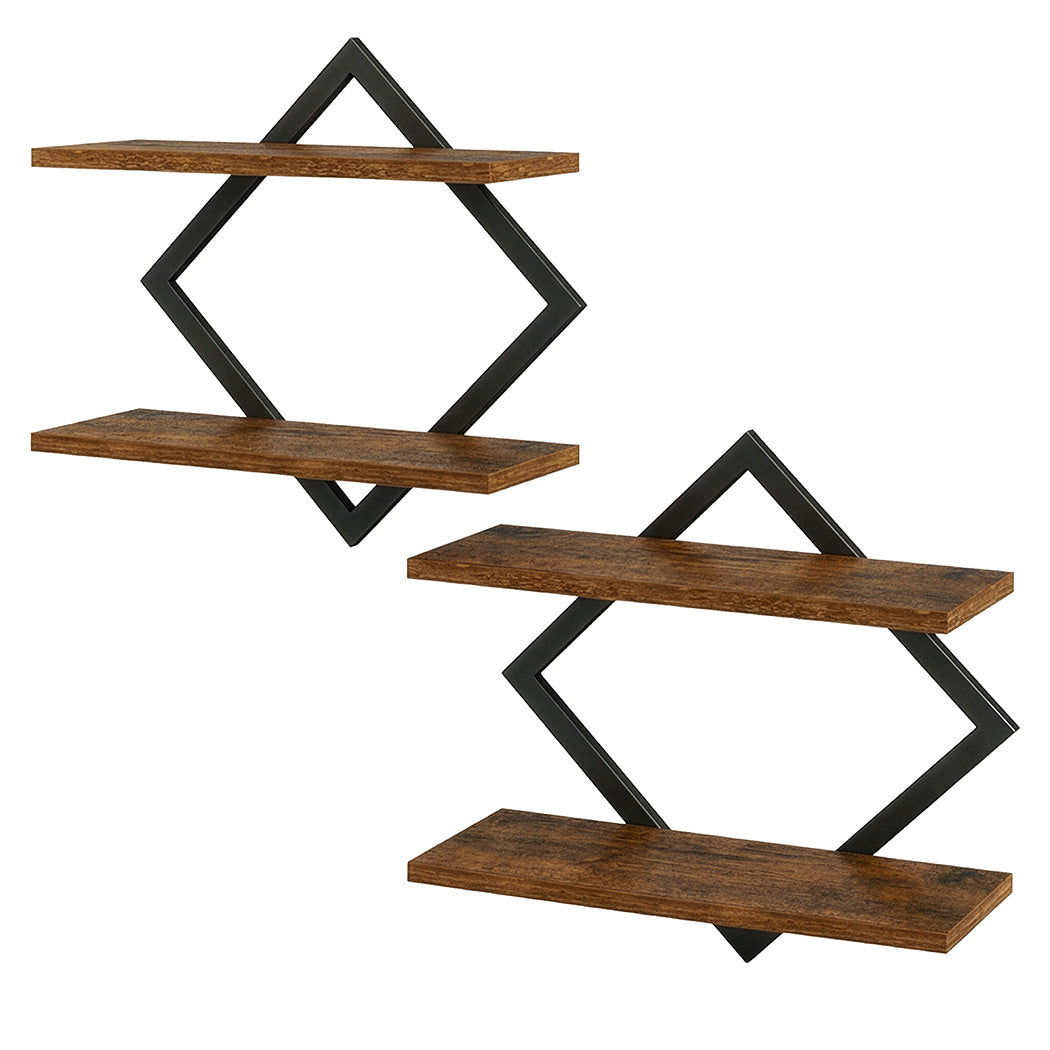 Levede Wall Shelf Floating 2 Tier Storage Decorative Bookshelf 2 Pcs Living Room-2072893560688087040
