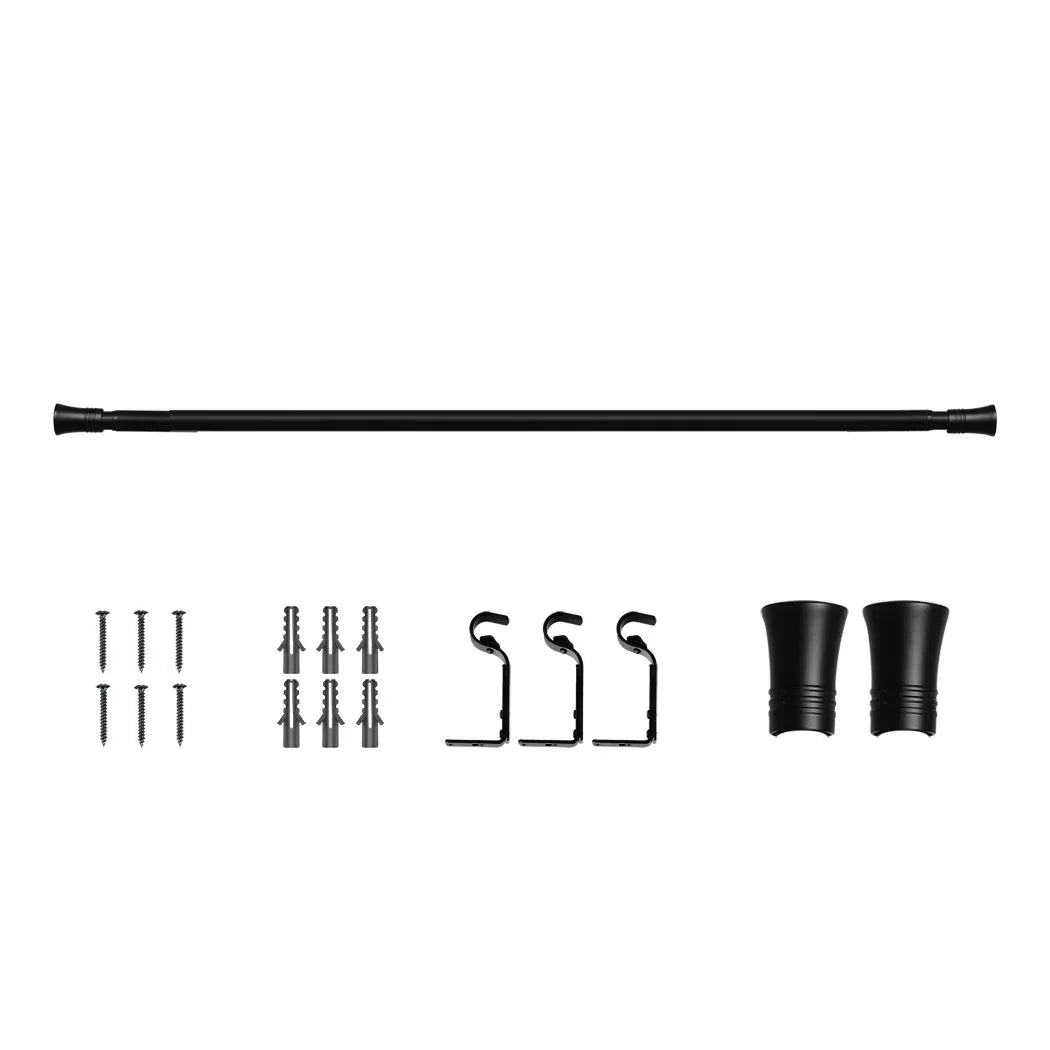 Marlow Black Curtain Rod Steel Quiet Rail Pole Pommel Set Extendable-2018816719925153792