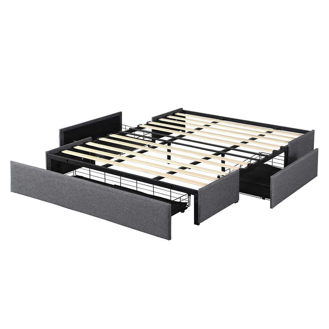 Levede Bed Frame King Size Fabric Mattress Base 3 Storage Drawer DIY Headboard-2100034935728508928