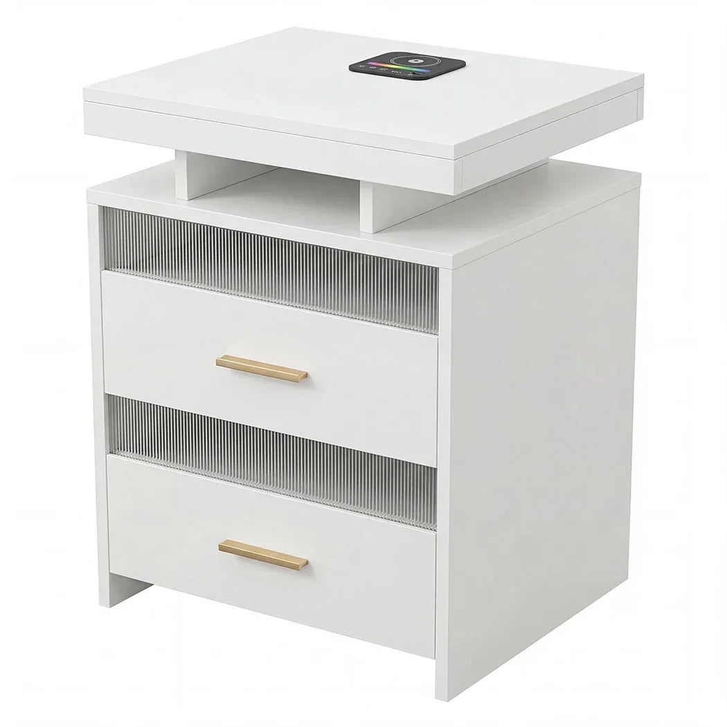 Levede Smart Bedside Table RGB Motion Sensor Charging Nightstand Bedroom Modern-2050056780293214208