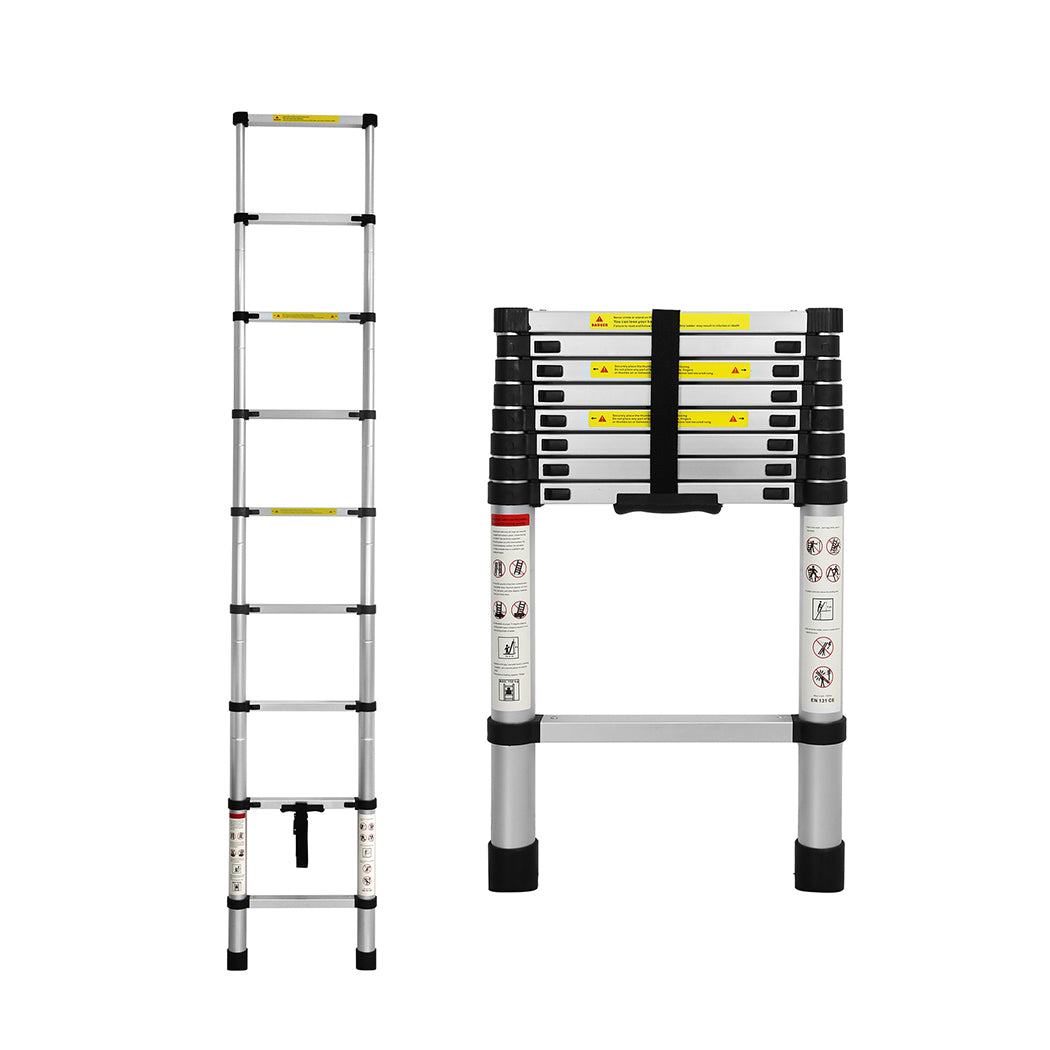 Traderight Multipurpose Ladder Telescopic 2.6M Silver 2.6 Meter-1864184264447365120
