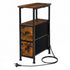 Levede Bedside Table Narrow Side Table with LED Charging Station Brown-2100034980666281984