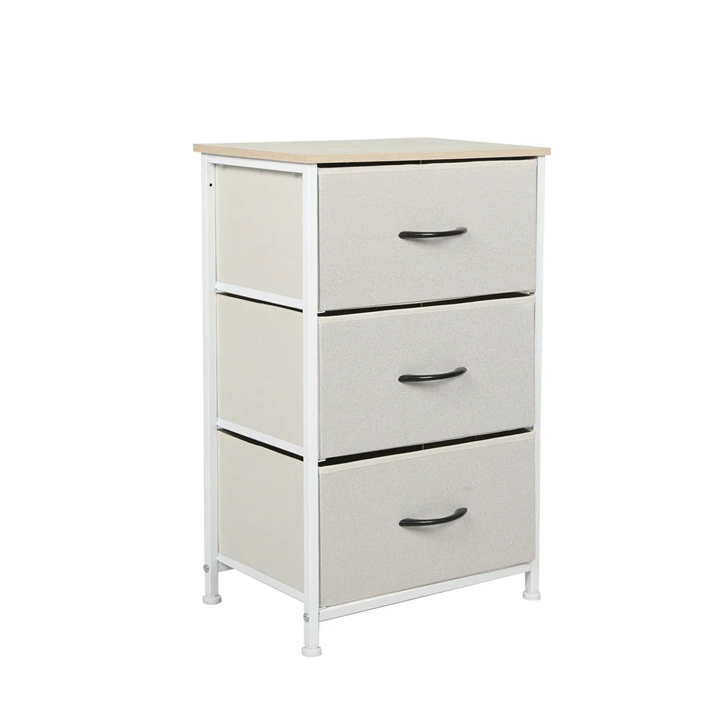 Levede Chest of 3 Drawers Bedside Table Beige-2006733263275692032