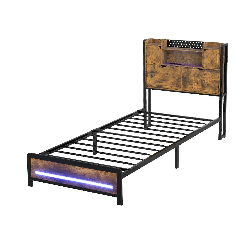 Levede Single Bed Frame Storage Headboard Industrial-2050056749062426624