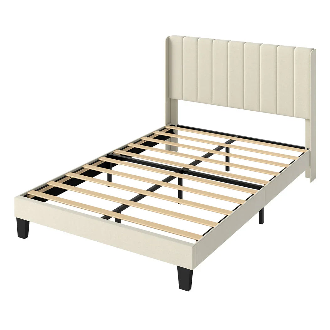 Levede Metal Wooden Bed Frame Double Panel Plush Upholstered Mattress Platform-2050056770302382080