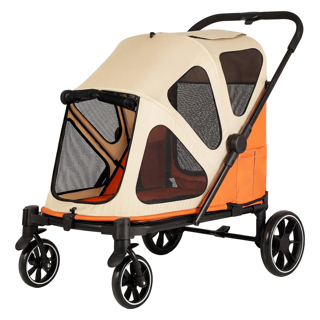 PaWz Dog Stroller Pet Pram Foldable Mesh Ventilated Seat Safety Leash Orange-2100034992506802176