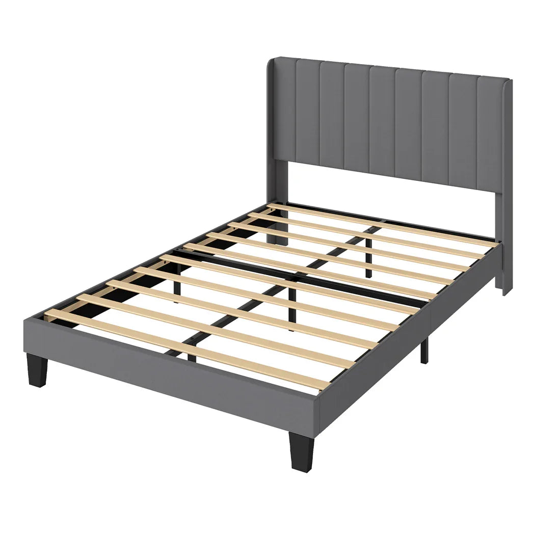 Levede Metal Wooden Bed Frame Double Panel Plush Upholstered Soft Headboard Grey-2050056770482737152