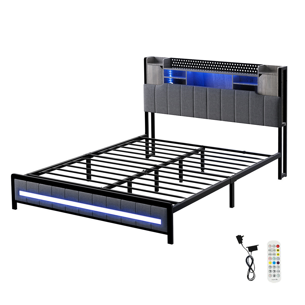 Levede Queen Bed Frame with Storage Headboard RGB LED