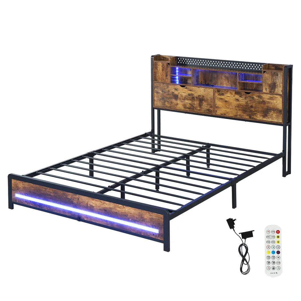Levede Double Bed Frame Storage Headboard Industrial-2006732901386948608