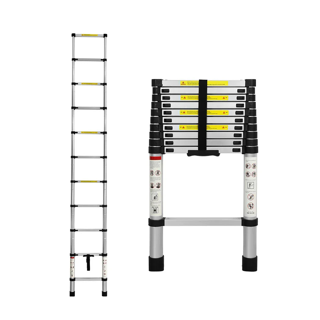 Traderight Multipurpose Ladder Telescopic 3.2M Silver 3.2 Meter-2018816847440384000