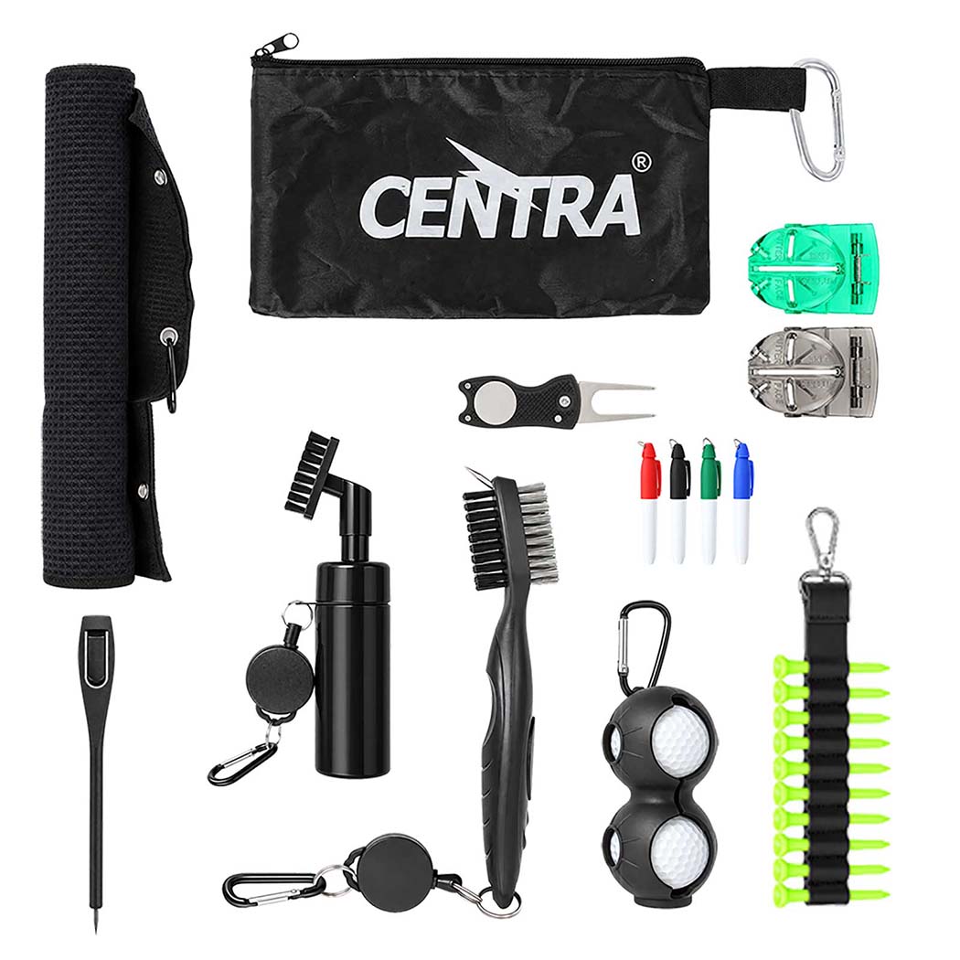 Centra Golf Essentials Kit Must Accessories Set 11Pc Golf Gifts for Men Black-2109799599982710785