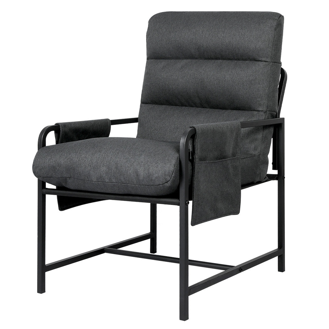Levede Metal Framed Lounge Chair Linen in Dark Grey-1919278353454600192