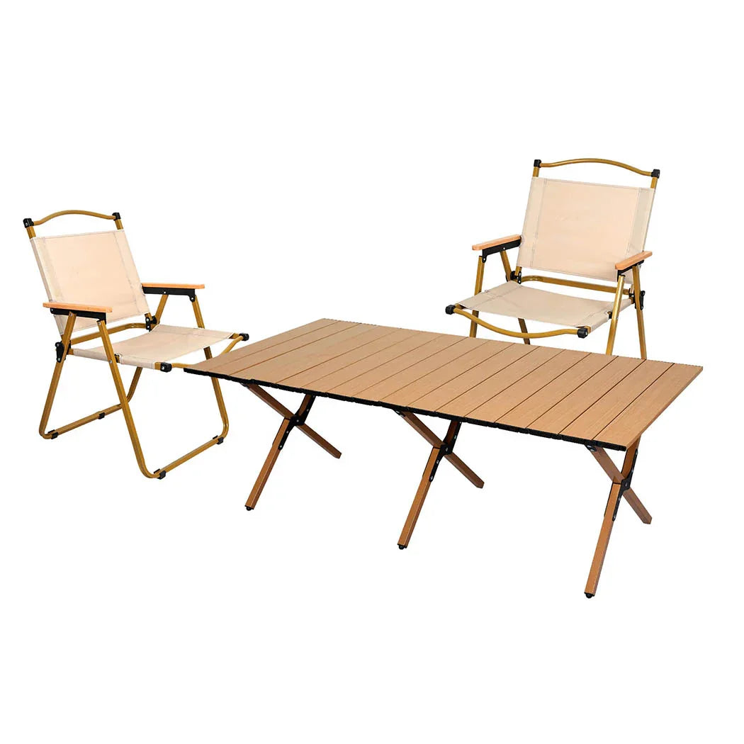 Levede Folding Camping Table Chair Set Oak-2006733114314985472