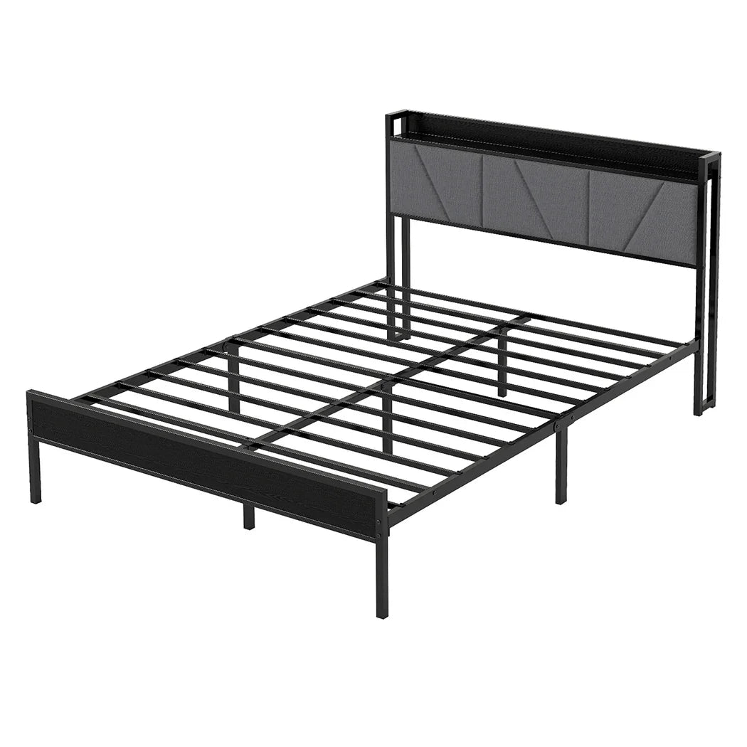 Levede Double Bed Frame Steel Base with Headboard Grey-2006732772936388608