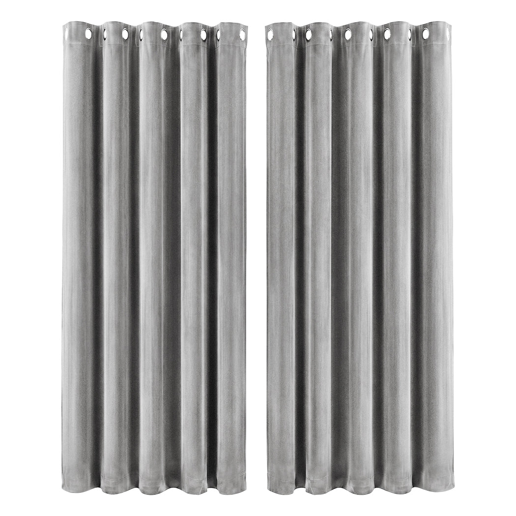 Marlow Blackout Curtains 2X Velvet Room Darkening Eyelet Curtains Decor Grey-2072893567810015232