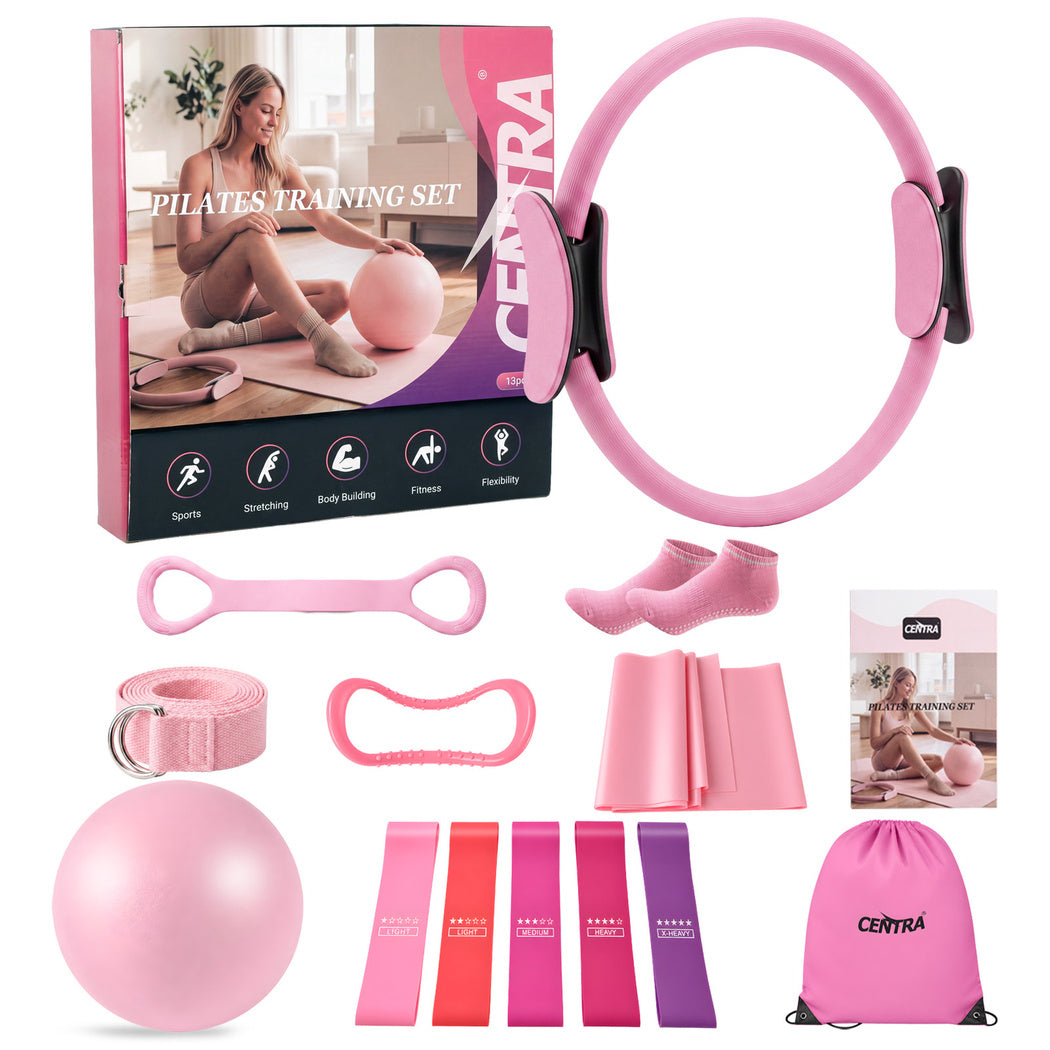 Centra Pilates Kit 13Pc All In One Set with Ring Ball Bands Home Workout Pink-2100035025306259456