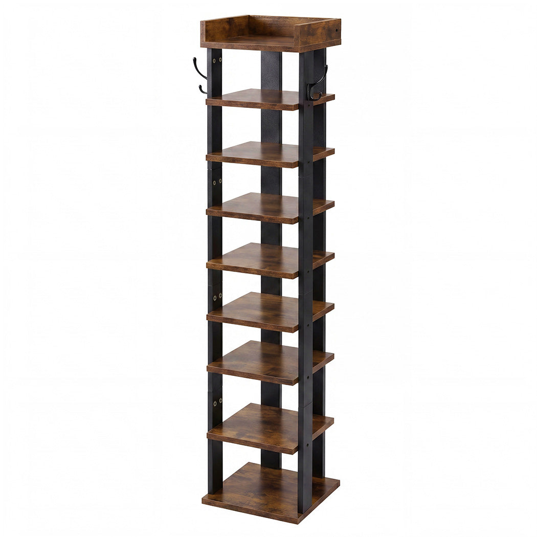 Levede Narrow Shoe Rack Vertical 9-Tier Shoe Storage Organiser Shelf Side Hooks-2072893554740563968