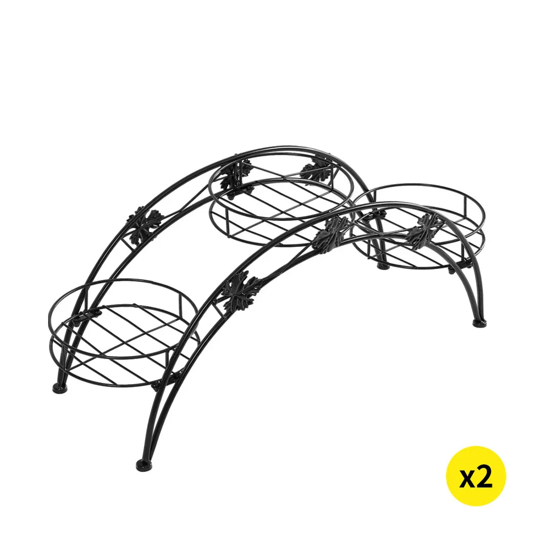 2X Plant Stand Outdoor Indoor Metal Black-2006732927077060608
