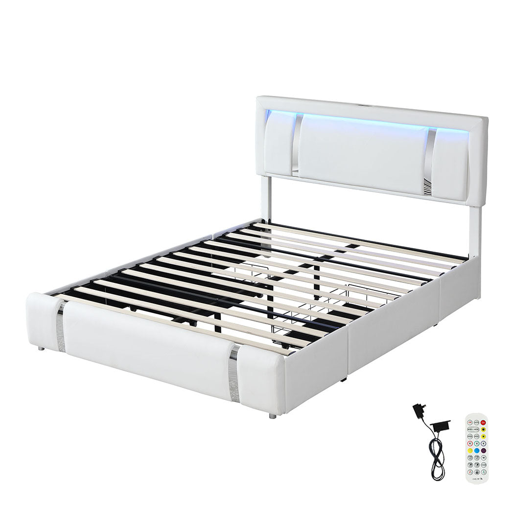 Levede Double Bed Frame With Adjustable Headboard White-1894516790126579712