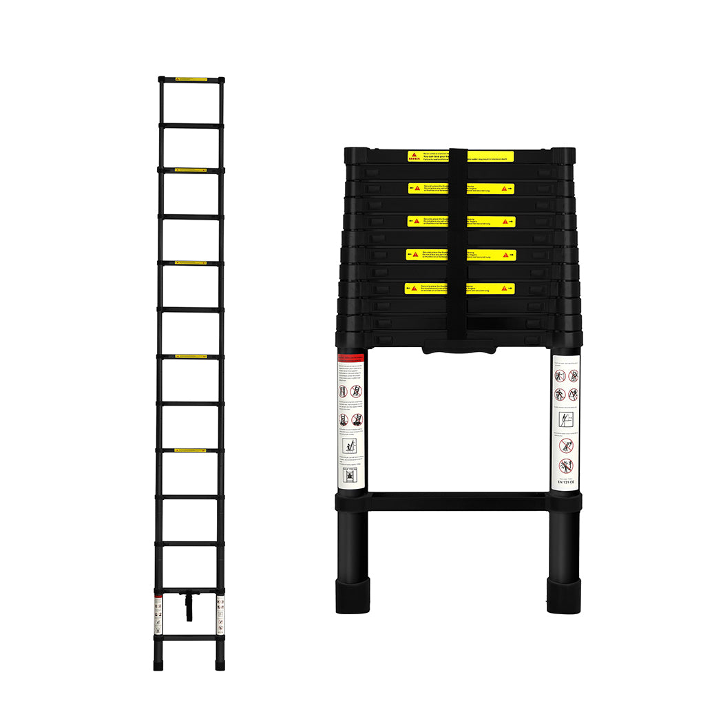 Traderight Multipurpose Aluminium Ladder Telescopic 3.8M Black-2006733179767099392