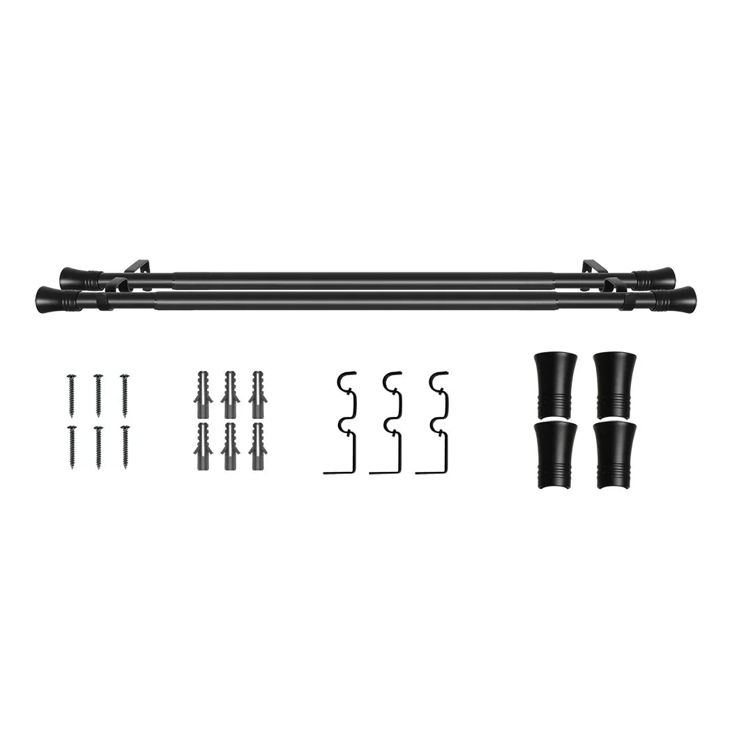 Marlow Black Double Curtain Rod Steel Pole Pommel Set Extendable Adjustable-2018816770139361280